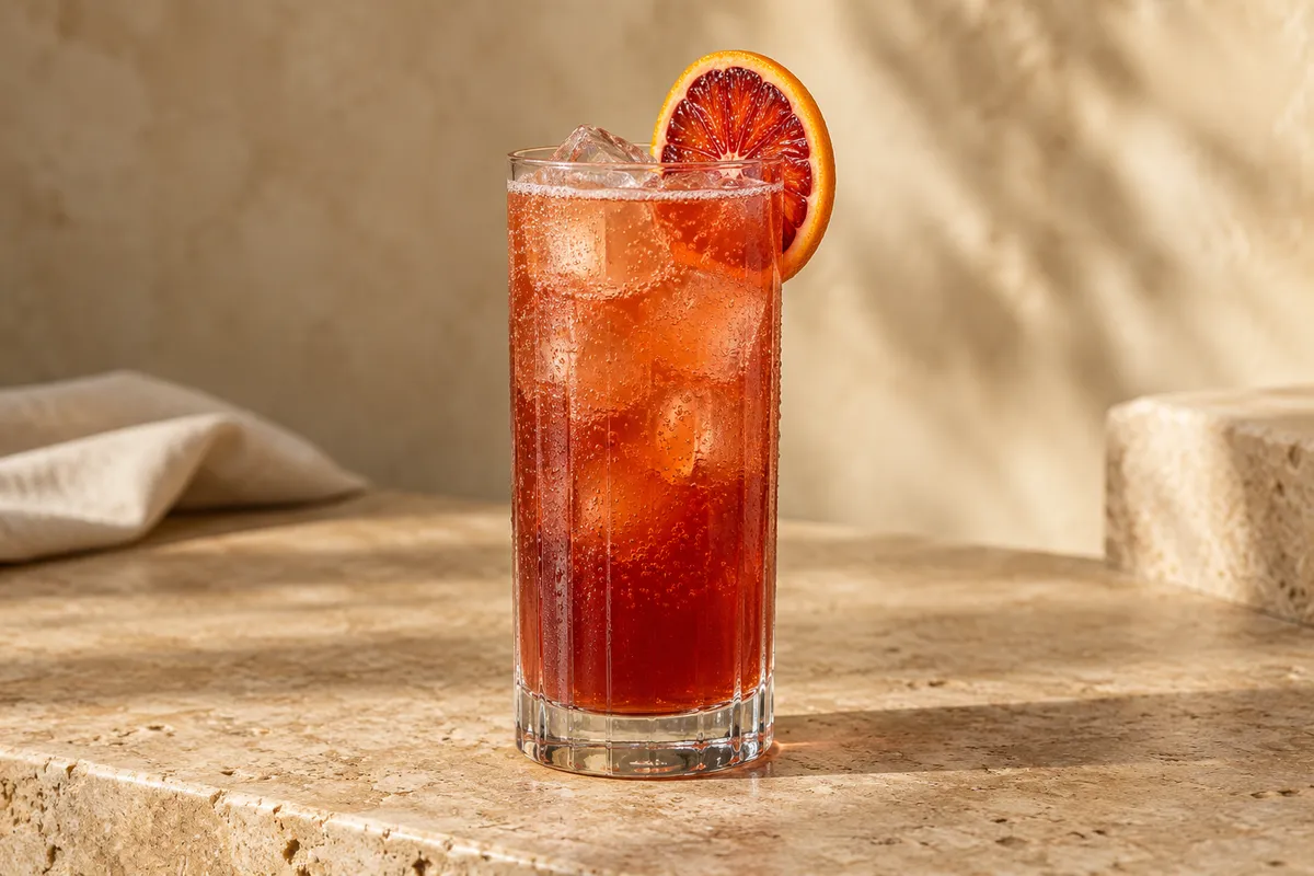 Blood Orange Cognac Collins serving suggestion