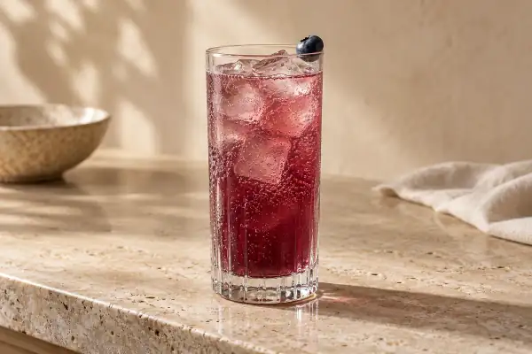 Blueberry Bourbon Collins serving suggestion