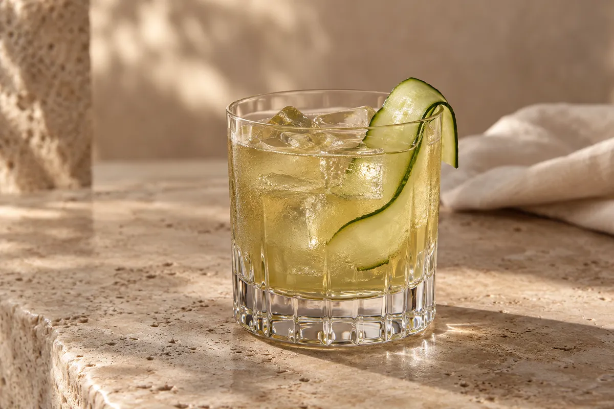 Cucumber Bourbon Smash serving suggestion