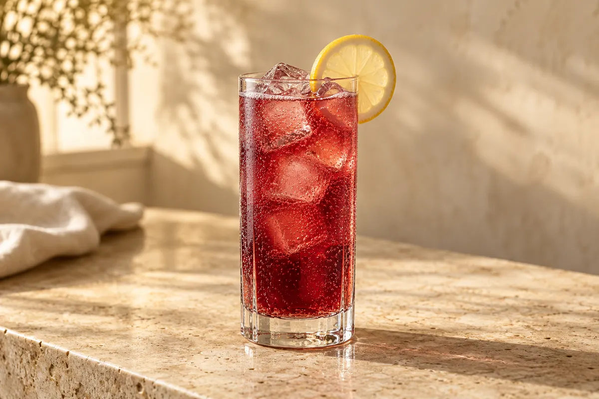 Hibiscus Bourbon Collins serving suggestion