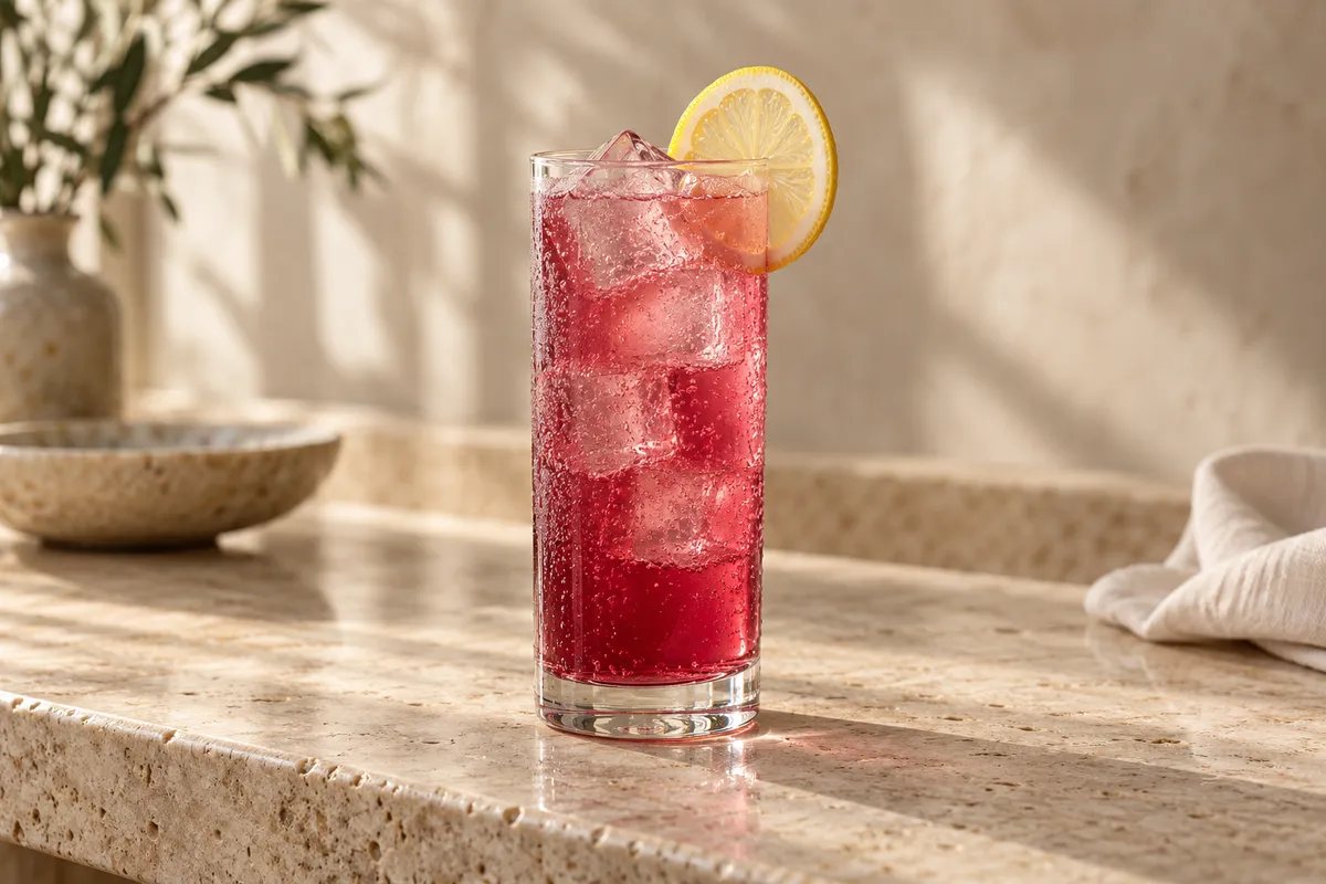 Hibiscus Gin Collins serving suggestion
