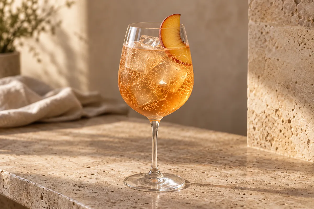 Peach Bourbon Spritz serving suggestion