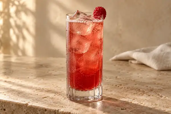 Raspberry Bourbon Collins serving suggestion