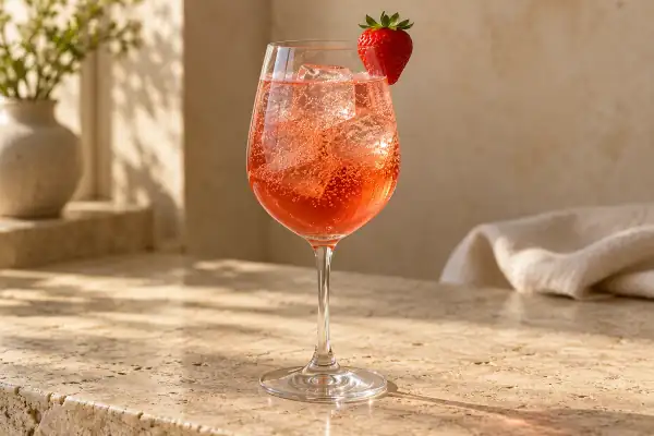 Strawberry Bourbon Spritz serving suggestion